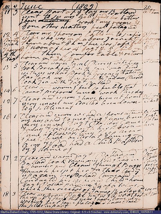 Jun. 11-18, 1805 diary page (image, 143K). Choose 'View Text' (at left) for faster download.