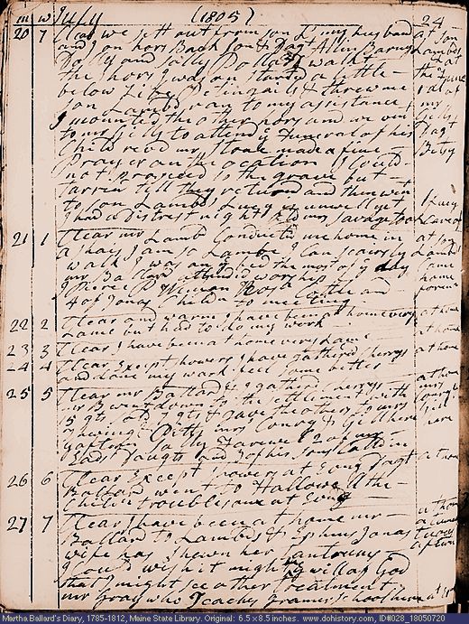 Jul. 20-27, 1805 diary page (image, 153K). Choose 'View Text' (at left) for faster download.