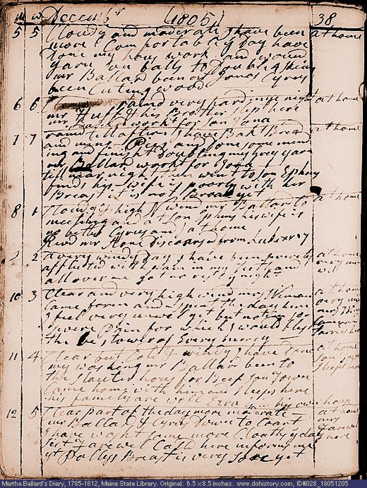 Dec. 5-12, 1805 diary page (image, 147K). Choose 'View Text' (at left) for faster download.