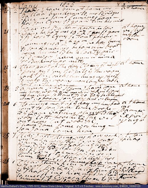 Jan. 20-26, 1806 diary page (image, 123K). Choose 'View Text' (at left) for faster download.
