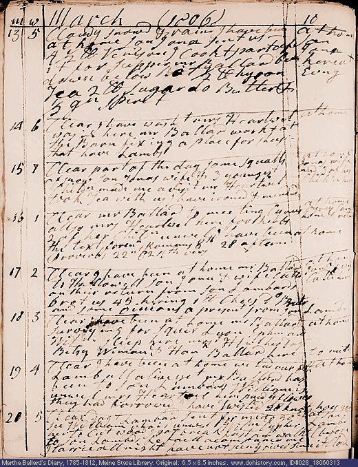 Mar. 13-20, 1806 diary page (image, 135K). Choose 'View Text' (at left) for faster download.