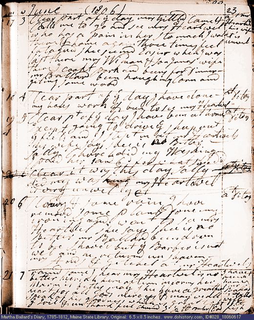 Jun. 17-21, 1806 diary page (image, 131K). Choose 'View Text' (at left) for faster download.