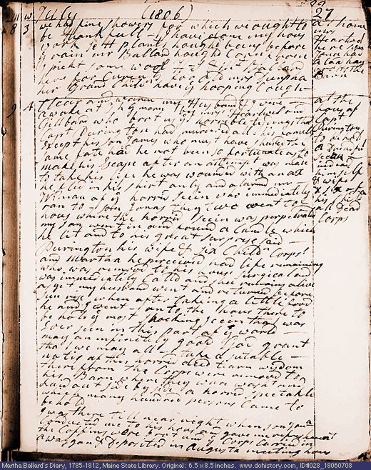 Jul. 8-9, 1806 diary page (image, 137K). Choose 'View Text' (at left) for faster download.