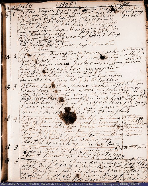 Jul. 13-18, 1806 diary page (image, 130K). Choose 'View Text' (at left) for faster download.