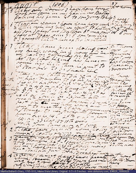 Aug. 28-Sep. 3, 1806 diary page (image, 136K). Choose 'View Text' (at left) for faster download.