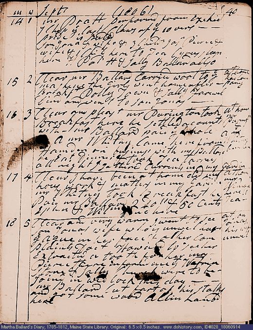 Sep. 14-18, 1806 diary page (image, 141K). Choose 'View Text' (at left) for faster download.