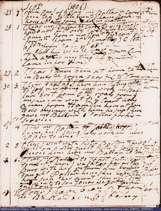 Sep. 27-Oct. 4, 1806 diary page (image, 120K). Choose 'View Text' (at left) for faster download.