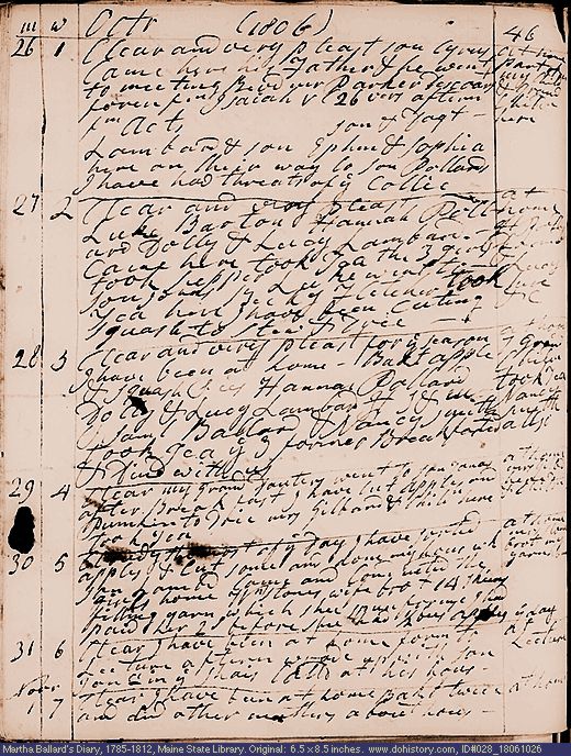 Oct. 26-Nov. 1, 1806 diary page (image, 149K). Choose 'View Text' (at left) for faster download.