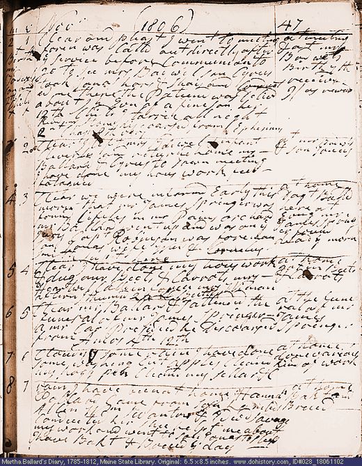 Nov. 2-8, 1806 diary page (image, 139K). Choose 'View Text' (at left) for faster download.