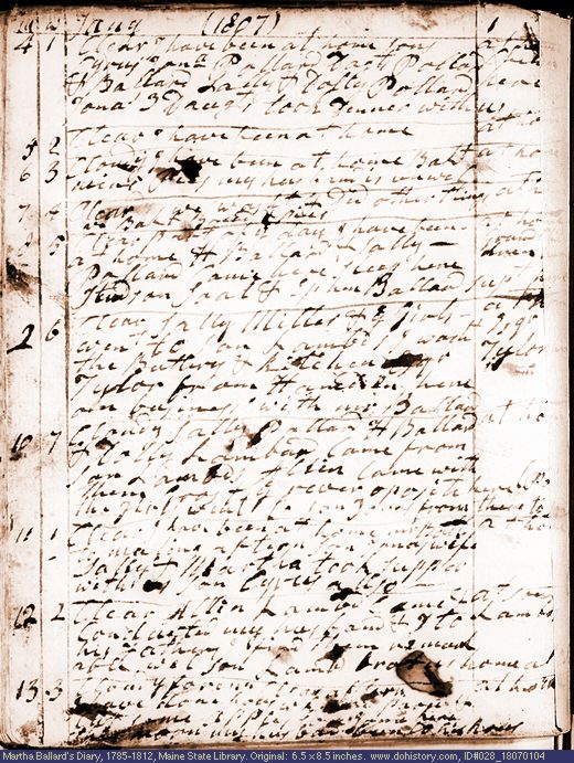 Jan. 4-13, 1807 diary page (image, 126K). Choose 'View Text' (at left) for faster download.