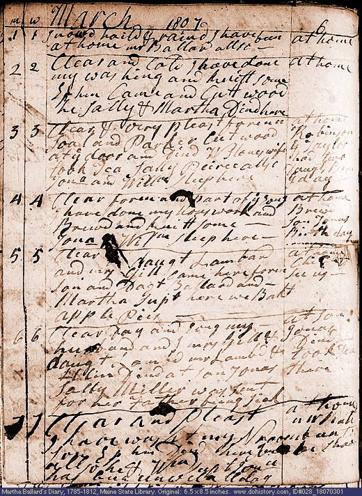 Mar. 1-7, 1807 diary page (image, 154K). Choose 'View Text' (at left) for faster download.