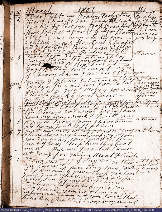 Mar. 30-Apr. 5, 1807 diary page (image, 148K). Choose 'View Text' (at left) for faster download.