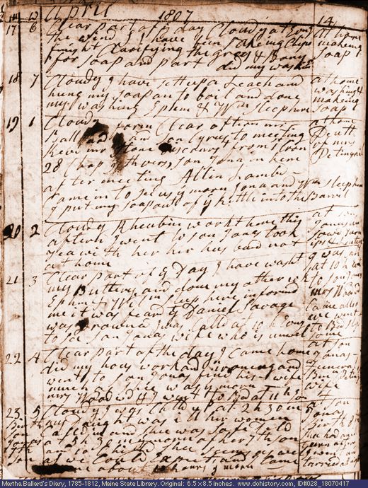 Apr. 17-23, 1807 diary page (image, 136K). Choose 'View Text' (at left) for faster download.
