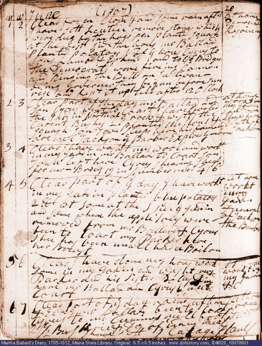 Jun. 1-6, 1807 diary page (image, 128K). Choose 'View Text' (at left) for faster download.