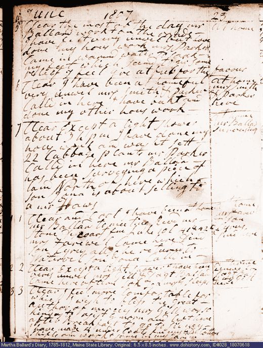 Jun. 18-23, 1807 diary page (image, 114K). Choose 'View Text' (at left) for faster download.