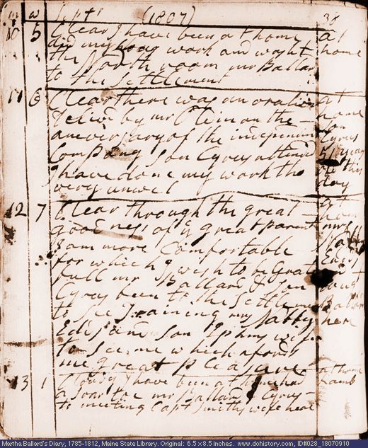 Sep. 10-13, 1807 diary page (image, 103K). Choose 'View Text' (at left) for faster download.