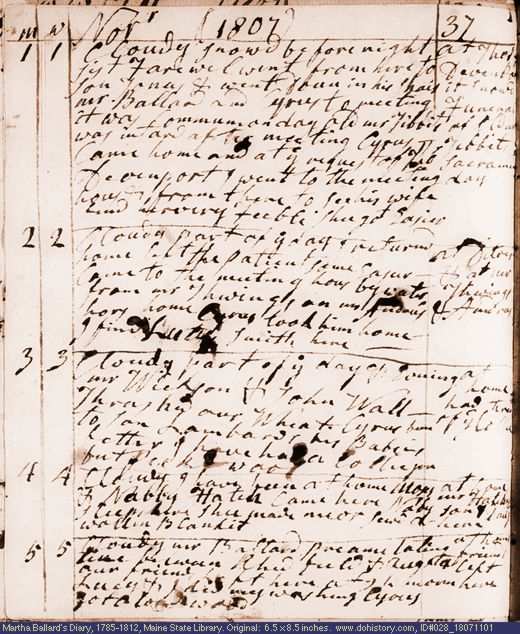 Nov. 1-5, 1807 diary page (image, 108K). Choose 'View Text' (at left) for faster download.