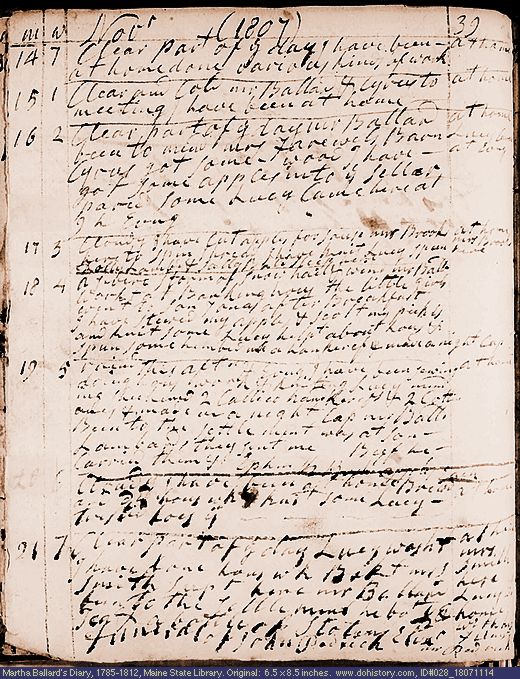 Nov. 14-21, 1807 diary page (image, 133K). Choose 'View Text' (at left) for faster download.
