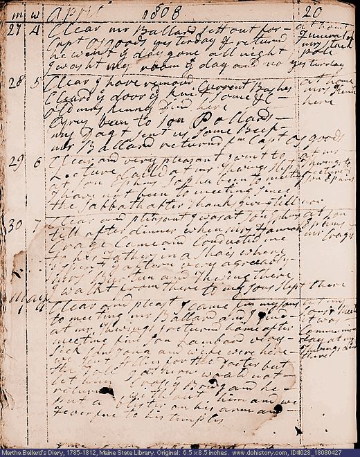 Apr. 27-May 1, 1808 diary page (image, 131K). Choose 'View Text' (at left) for faster download.