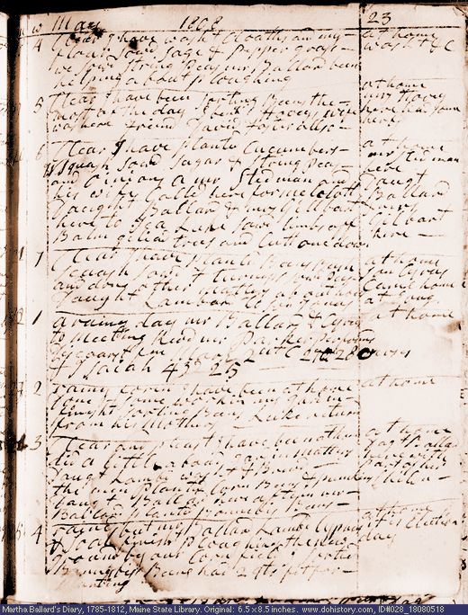 May 18-25, 1808 diary page (image, 122K). Choose 'View Text' (at left) for faster download.