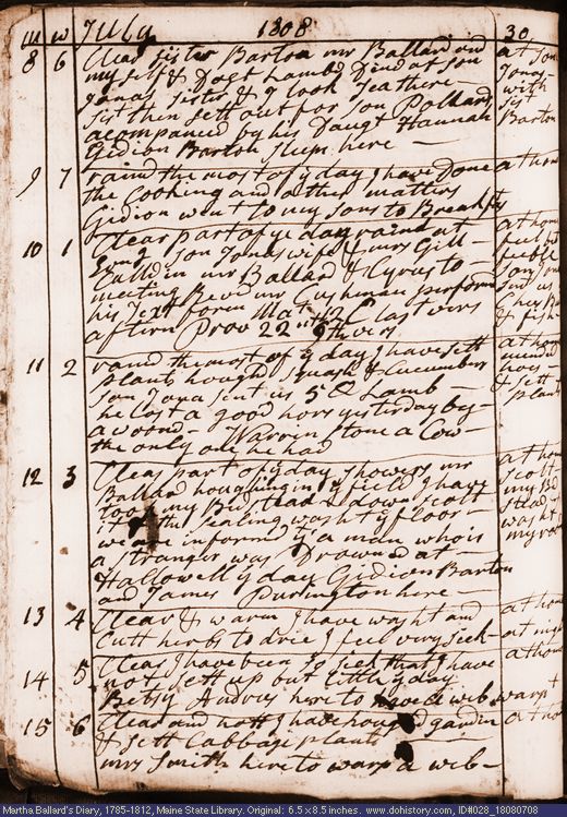 Jul. 8-15, 1808 diary page (image, 146K). Choose 'View Text' (at left) for faster download.