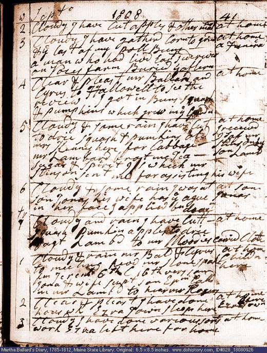 Sep. 26-Oct. 4, 1808 diary page (image, 137K). Choose 'View Text' (at left) for faster download.