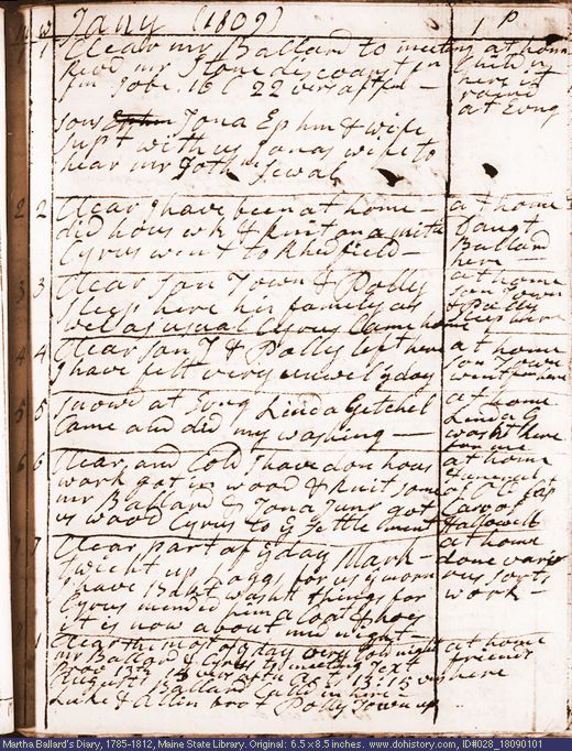 Jan. 1-8, 1809 diary page (image, 129K). Choose 'View Text' (at left) for faster download.
