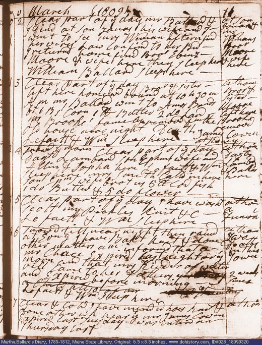 Mar. 20-25, 1809 diary page (image, 143K). Choose 'View Text' (at left) for faster download.