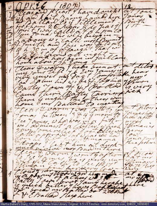Apr. 1-5, 1809 diary page (image, 139K). Choose 'View Text' (at left) for faster download.