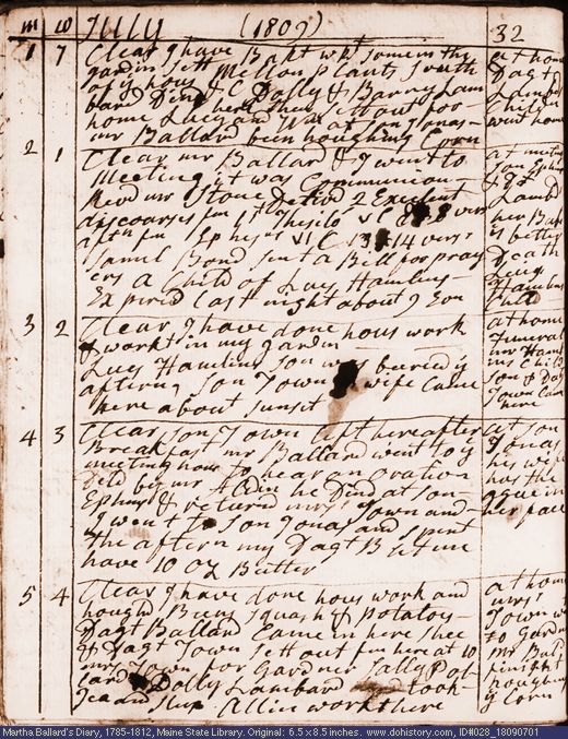 Jul. 1-Jan. 5, 1809 diary page (image, 133K). Choose 'View Text' (at left) for faster download.