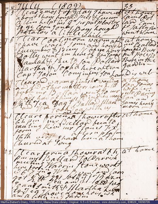 Jul. 6-10, 1809 diary page (image, 137K). Choose 'View Text' (at left) for faster download.
