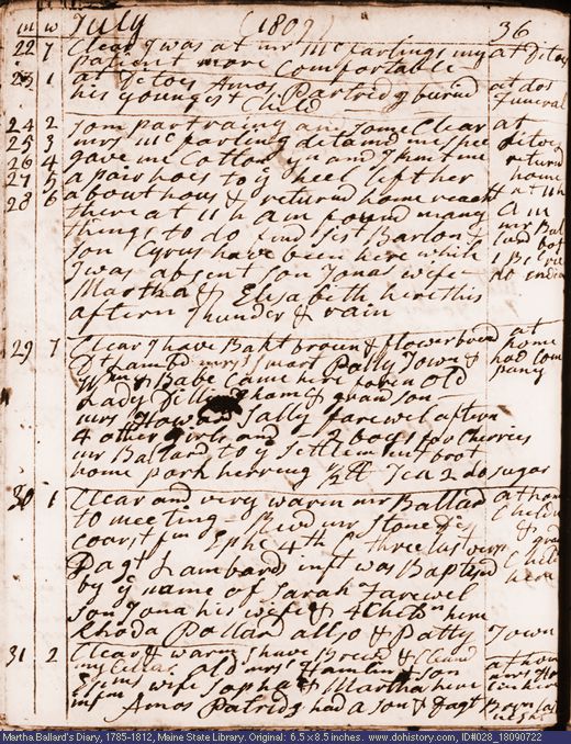 Jul. 22-31, 1809 diary page (image, 134K). Choose 'View Text' (at left) for faster download.