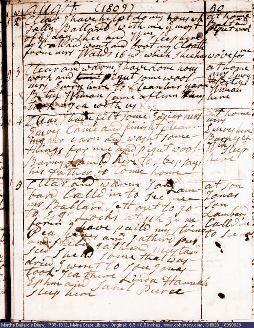 Aug. 28-31, 1809 diary page (image, 120K). Choose 'View Text' (at left) for faster download.
