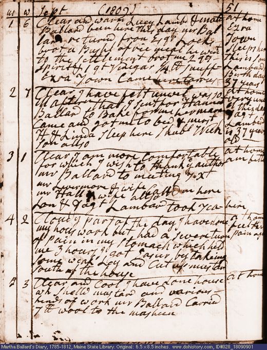 Sep. 1-5, 1809 diary page (image, 127K). Choose 'View Text' (at left) for faster download.