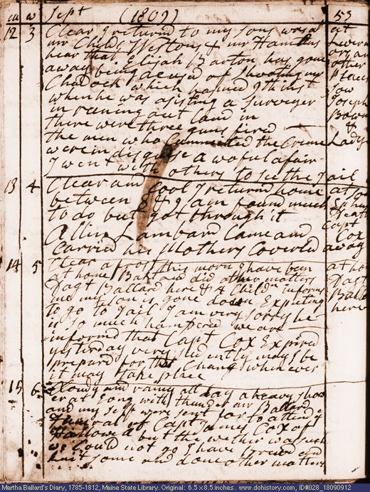 Sep. 12-15, 1809 diary page (image, 134K). Choose 'View Text' (at left) for faster download.