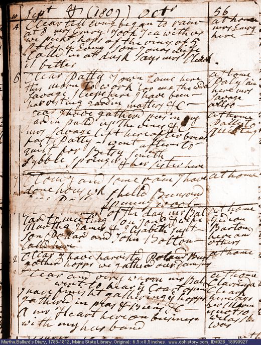 Sep. 27-Oct. 3, 1809 diary page (image, 136K). Choose 'View Text' (at left) for faster download.