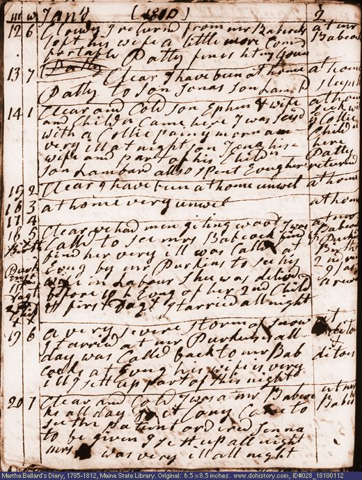 Jan. 12-20, 1810 diary page (image, 137K). Choose 'View Text' (at left) for faster download.