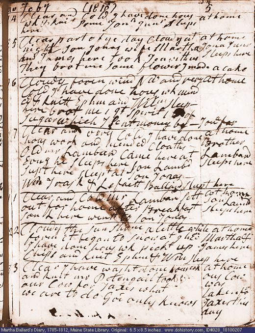 Feb. 7-13, 1810 diary page (image, 135K). Choose 'View Text' (at left) for faster download.