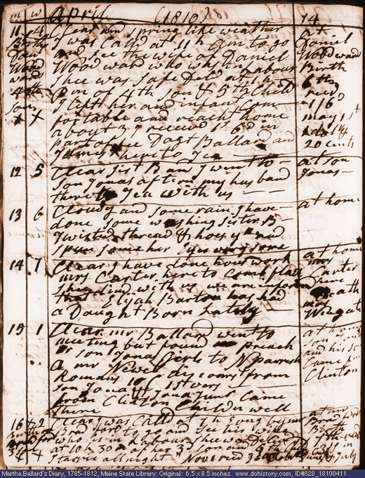 Apr. 11-16, 1810 diary page (image, 140K). Choose 'View Text' (at left) for faster download.