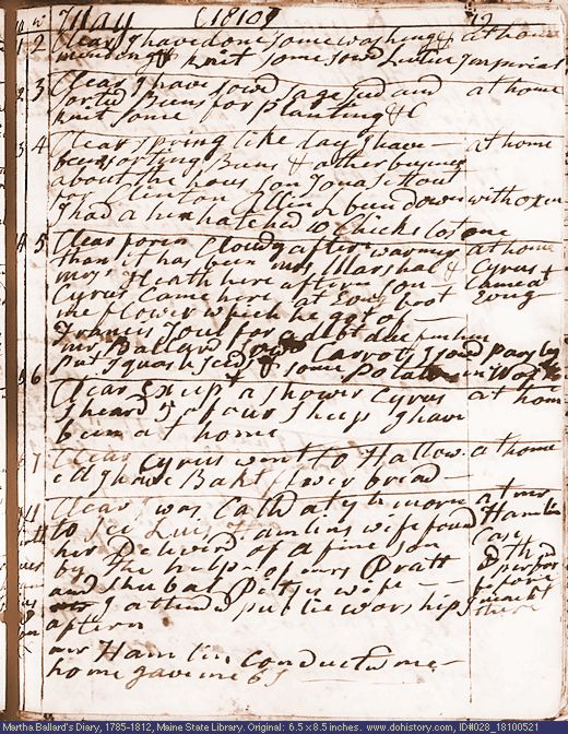 May 21-27, 1810 diary page (image, 131K). Choose 'View Text' (at left) for faster download.