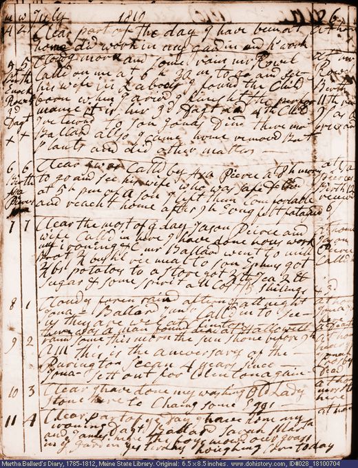 Jul. 4-11, 1810 diary page (image, 137K). Choose 'View Text' (at left) for faster download.