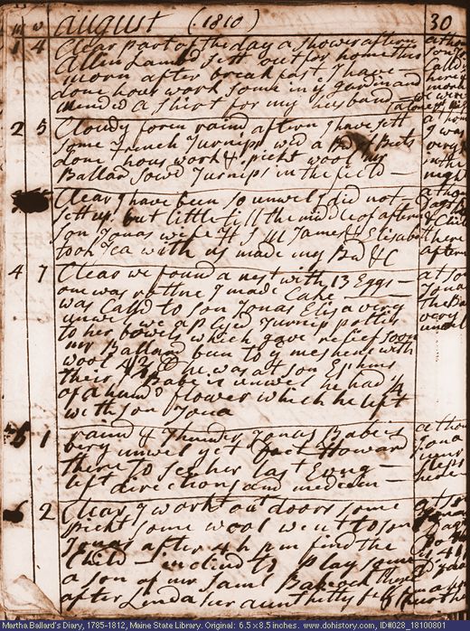 Aug. 1-6, 1810 diary page (image, 142K). Choose 'View Text' (at left) for faster download.