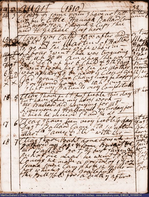 Aug. 14-18, 1810 diary page (image, 136K). Choose 'View Text' (at left) for faster download.