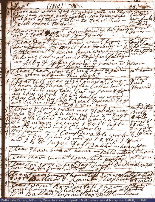 Sep. 3-13, 1810 diary page (image, 155K). Choose 'View Text' (at left) for faster download.