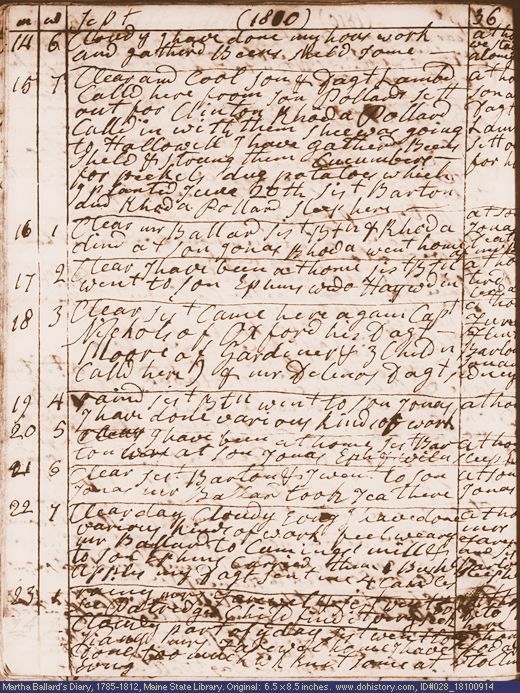 Sep. 14-24, 1810 diary page (image, 142K). Choose 'View Text' (at left) for faster download.