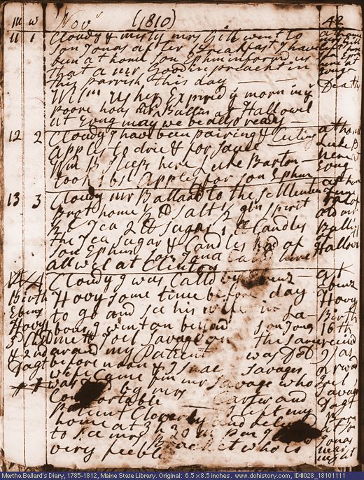Nov. 11-14, 1810 diary page (image, 140K). Choose 'View Text' (at left) for faster download.
