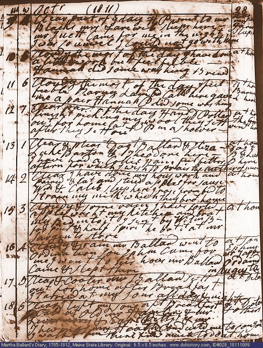 Oct. 9-18, 1811 diary page (image, 164K). Choose 'View Text' (at left) for faster download.