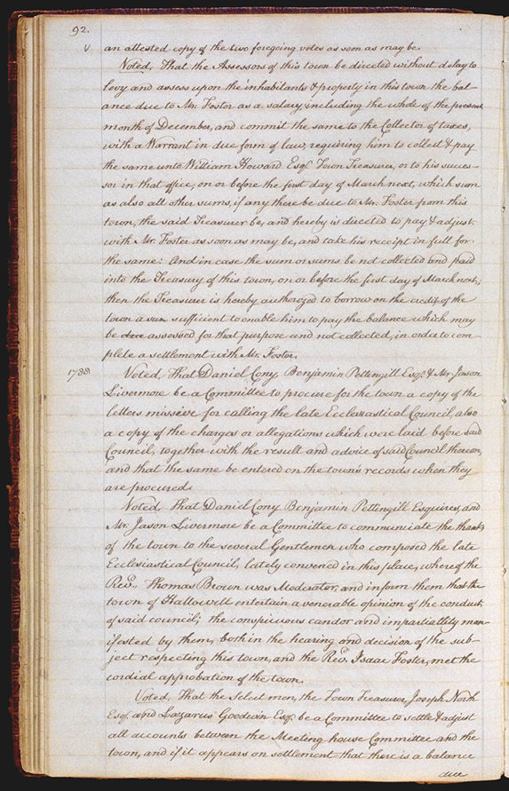 Hallowell Town Records (Transcription by John Sewall) folio 92 (December 18, 1788 meeting). Choose 'View Text' (at top) for faster download.