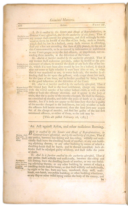 The Perpetual Laws of the Commonwealth of Massachusetts Page 188. Choose 'View Text' (at top) for faster download.