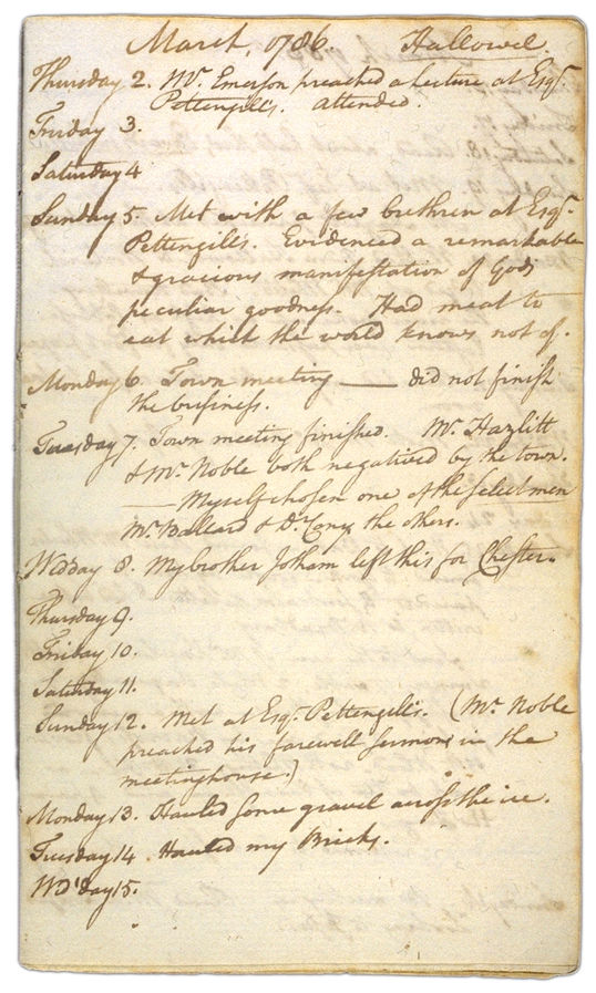 Henry Sewall's Diary March 2 through March 15, 1786. Choose 'View Text' (at top) for faster download.